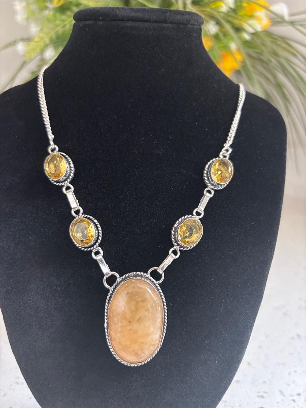 Sterling Silver Citrine-Style Pendant Necklace - Golden Yellow